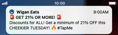 Wigan Eats push notification example 1