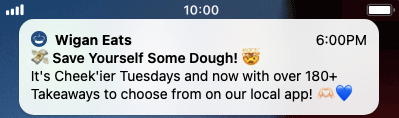 Wigan Eats push notification example 2