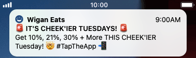Wigan Eats push notification example 3